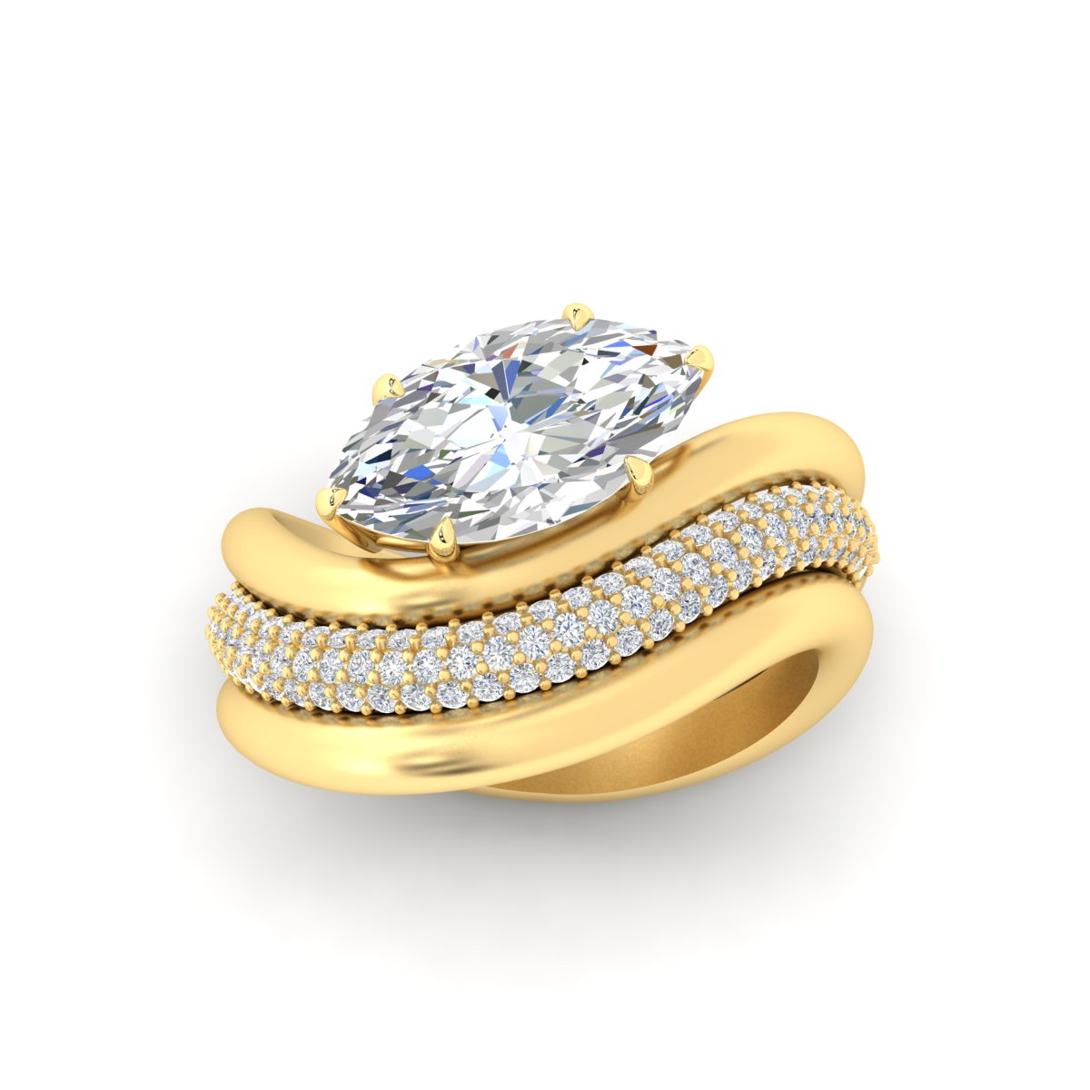Dual Bands with Wave Solitaire Ring Fascinating Diamonds