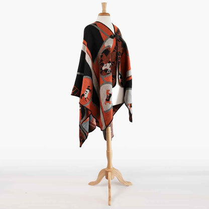 Adina -  Equestrian Motif Shawl in Tangerine, Charcoal and Black Luxe Wrap Urban-Equestrian