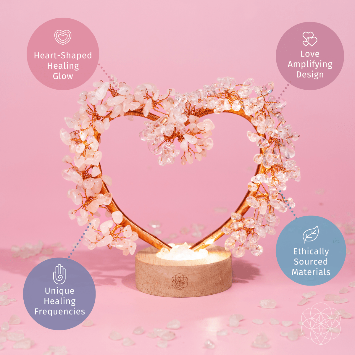 Mend My Broken Heart - Rose & Clear Quartz Tree Lamp Conscious Items