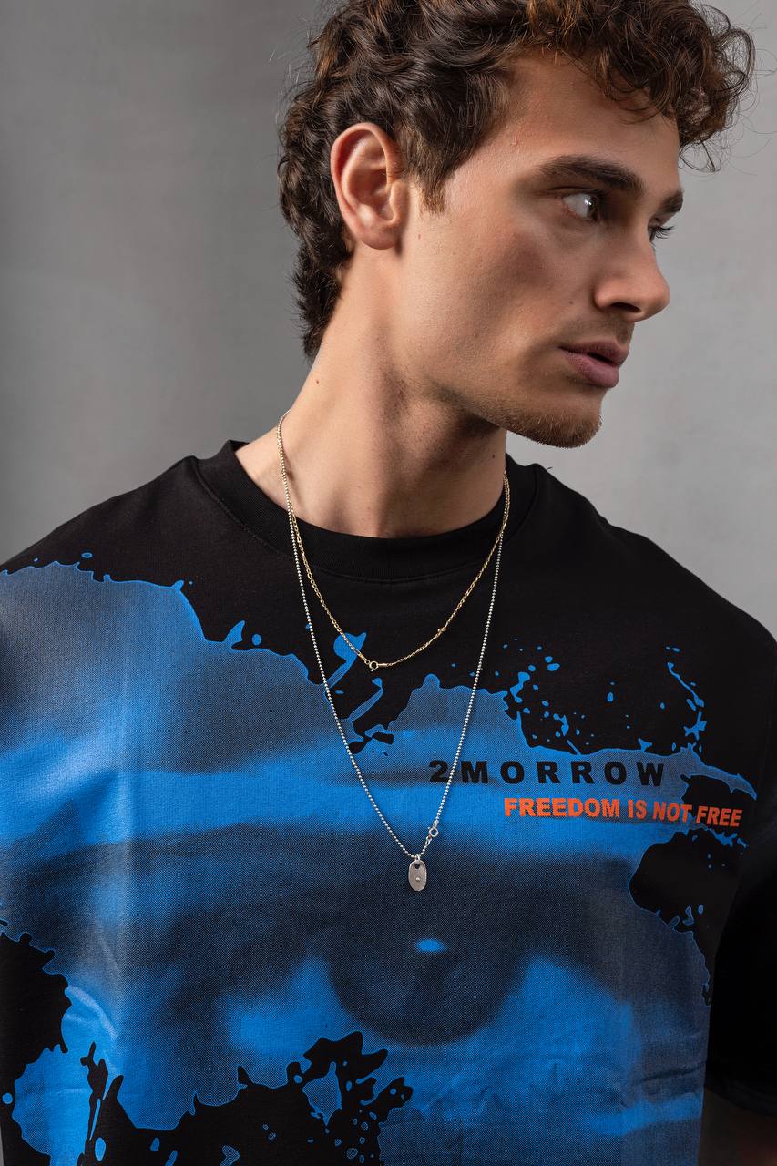 Men's Oversize Graphic T-Shirt – '2MORROW FREEDOM' Withinblack
