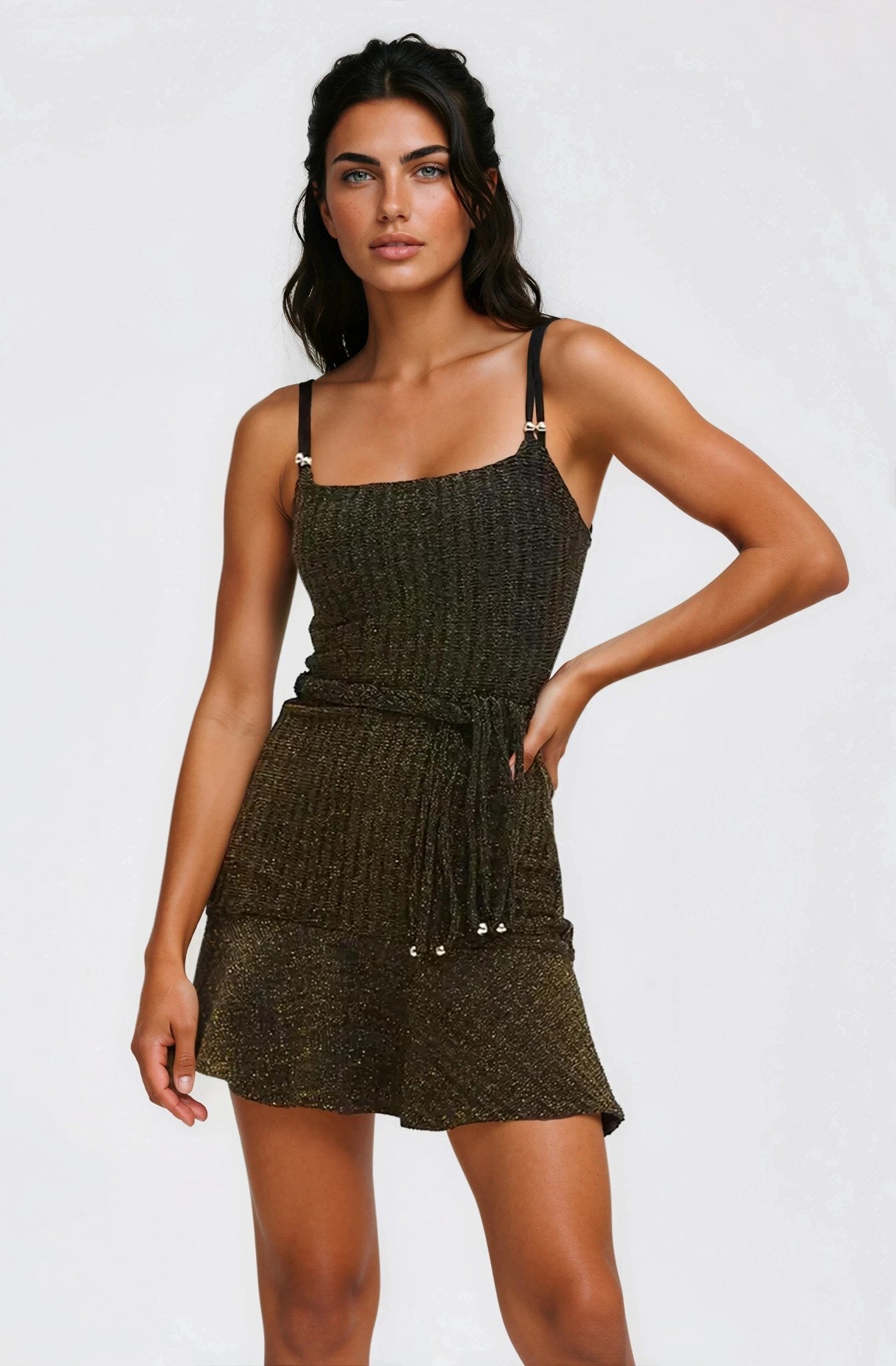 Metallic Knit Mini Dress – Black XO, Tina