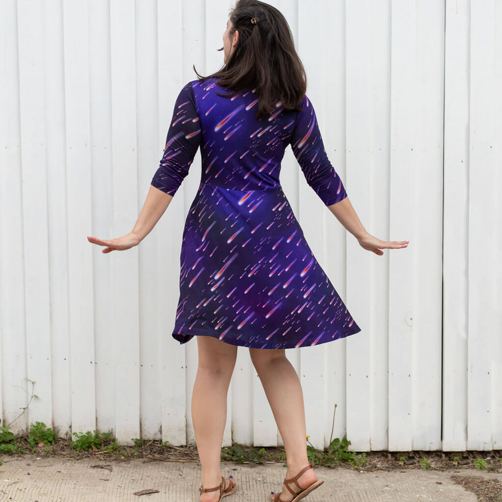 Adult "Party Crashers" Meteor Shower V-Neck A-Line Dress with Sleeves and Pockets Princess Awesome & Boy Wonder
