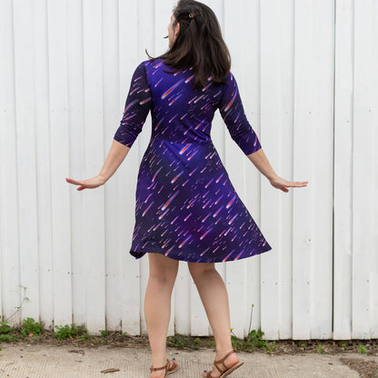 Adult "Party Crashers" Meteor Shower V-Neck A-Line Dress with Sleeves and Pockets Princess Awesome & Boy Wonder