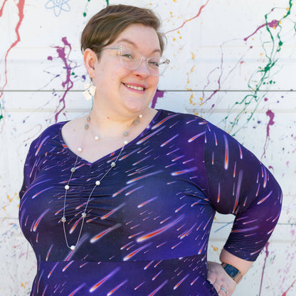 Adult "Party Crashers" Meteor Shower V-Neck A-Line Dress with Sleeves and Pockets Princess Awesome & Boy Wonder