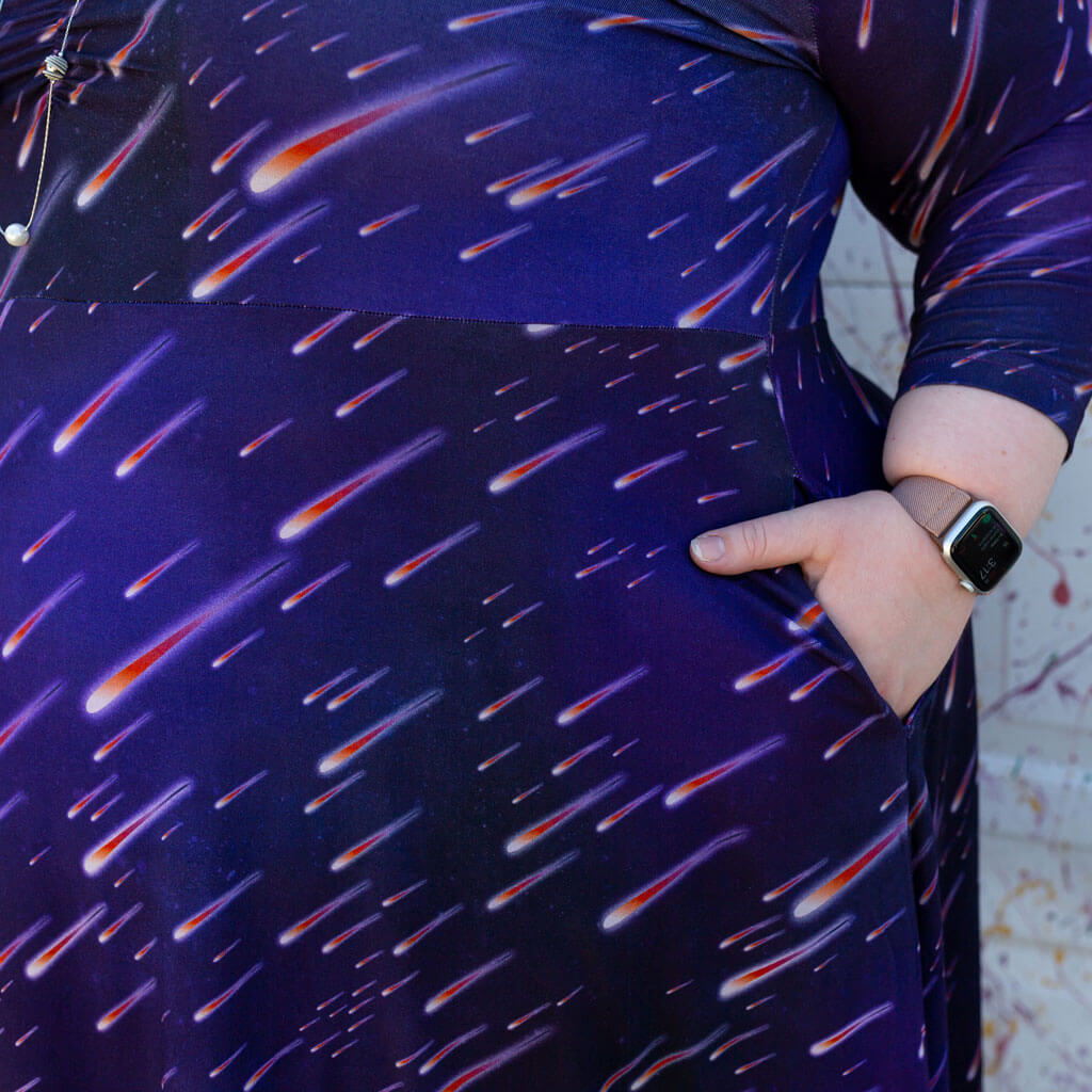 Adult "Party Crashers" Meteor Shower V-Neck A-Line Dress with Sleeves and Pockets Princess Awesome & Boy Wonder