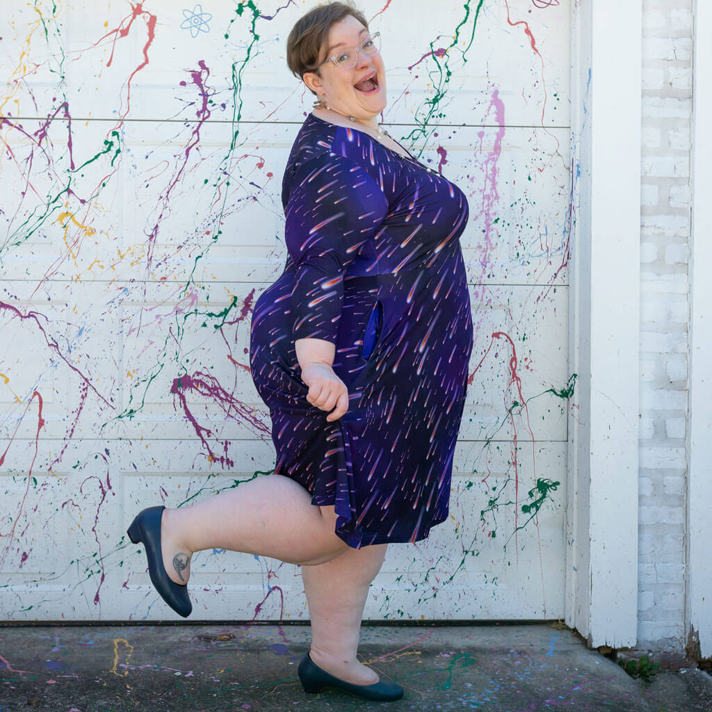 Adult "Party Crashers" Meteor Shower V-Neck A-Line Dress with Sleeves and Pockets Princess Awesome & Boy Wonder