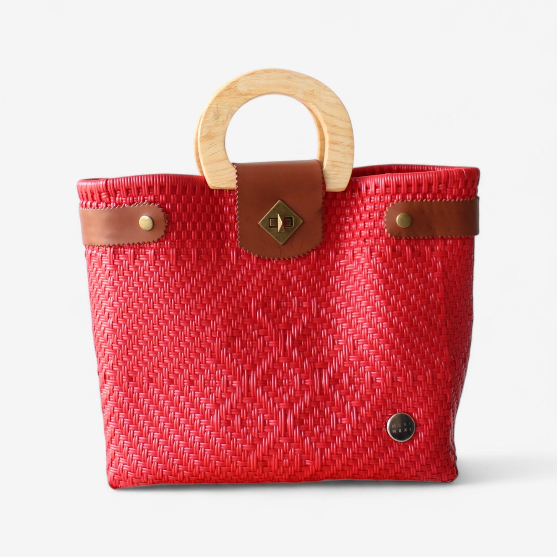 Red Mexican Tote Wood Handles MexiMexi