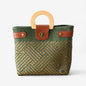 Olive Green & Gold Handmade Tote Bag with Wooden Handle MexiMexi