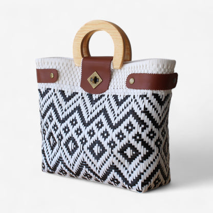 Black & White Geometric Handmade Tote Bag MexiMexi