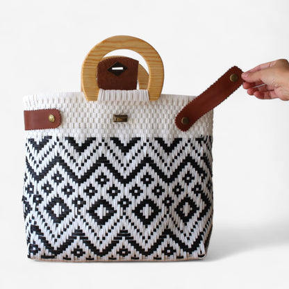 Black & White Geometric Handmade Tote Bag MexiMexi