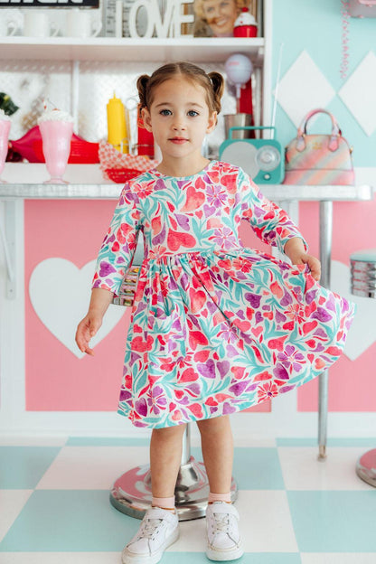Watercolor Hearts 3/4 Sleeve Pocket Twirl Dress Mila & Rose ®