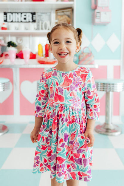 Watercolor Hearts 3/4 Sleeve Pocket Twirl Dress Mila & Rose ®