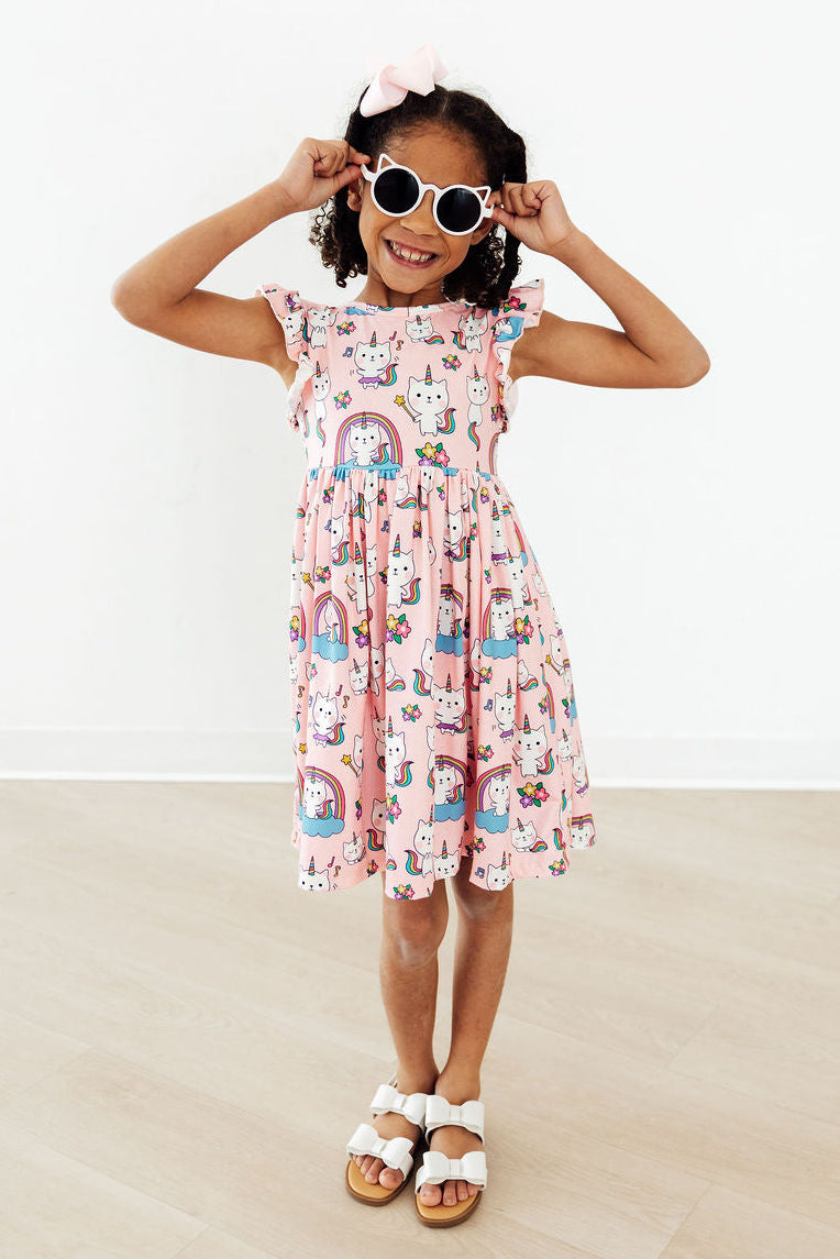 Rainbow Purr-fection Flutter Sleeve Twirl Dress Mila & Rose ®
