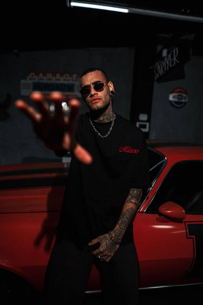 Men's Oversize 'Milano' Embroidered T-Shirt - Streetwear Designer Tee Withinblack
