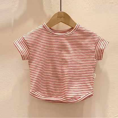 Striped Short Sleeve T-Shirt for Baby Boys and Girls