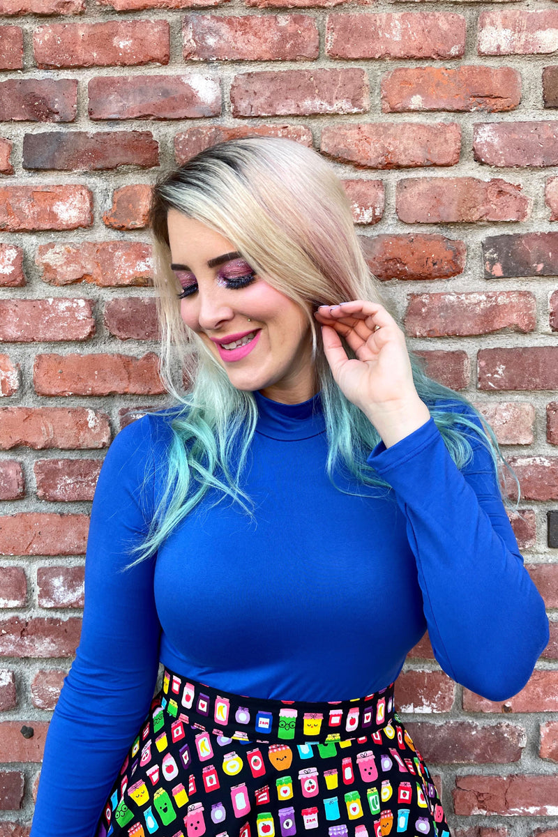 Blue Mock Neck Top Retrolicious