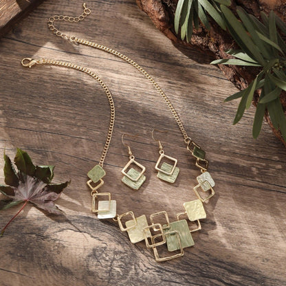 Modernist Geometric Square Earrings Bracelet Necklace Set (MAC318) Mariam's Collection