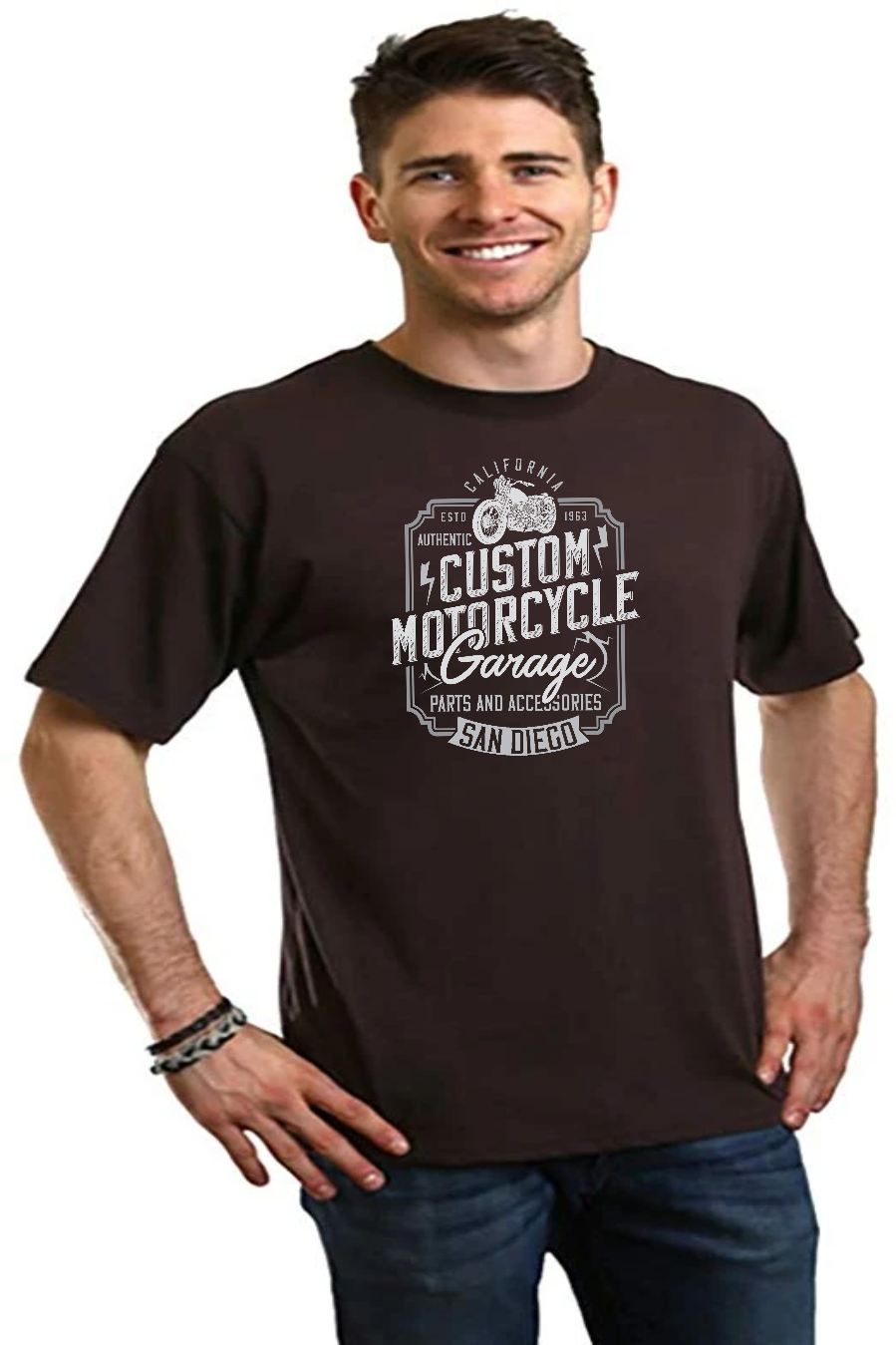 Mototrcycle Garage Men's Bamboo Viscose/Organic Cotton Short Sleeve Graphic T-Shirt Spun Bamboo