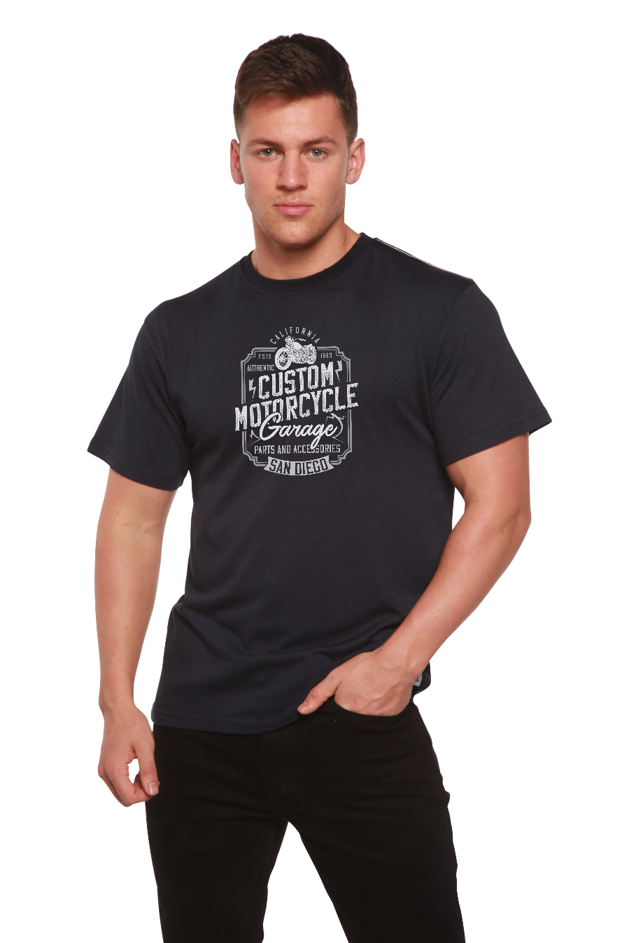 Mototrcycle Garage Men's Bamboo Viscose/Organic Cotton Short Sleeve Graphic T-Shirt Spun Bamboo