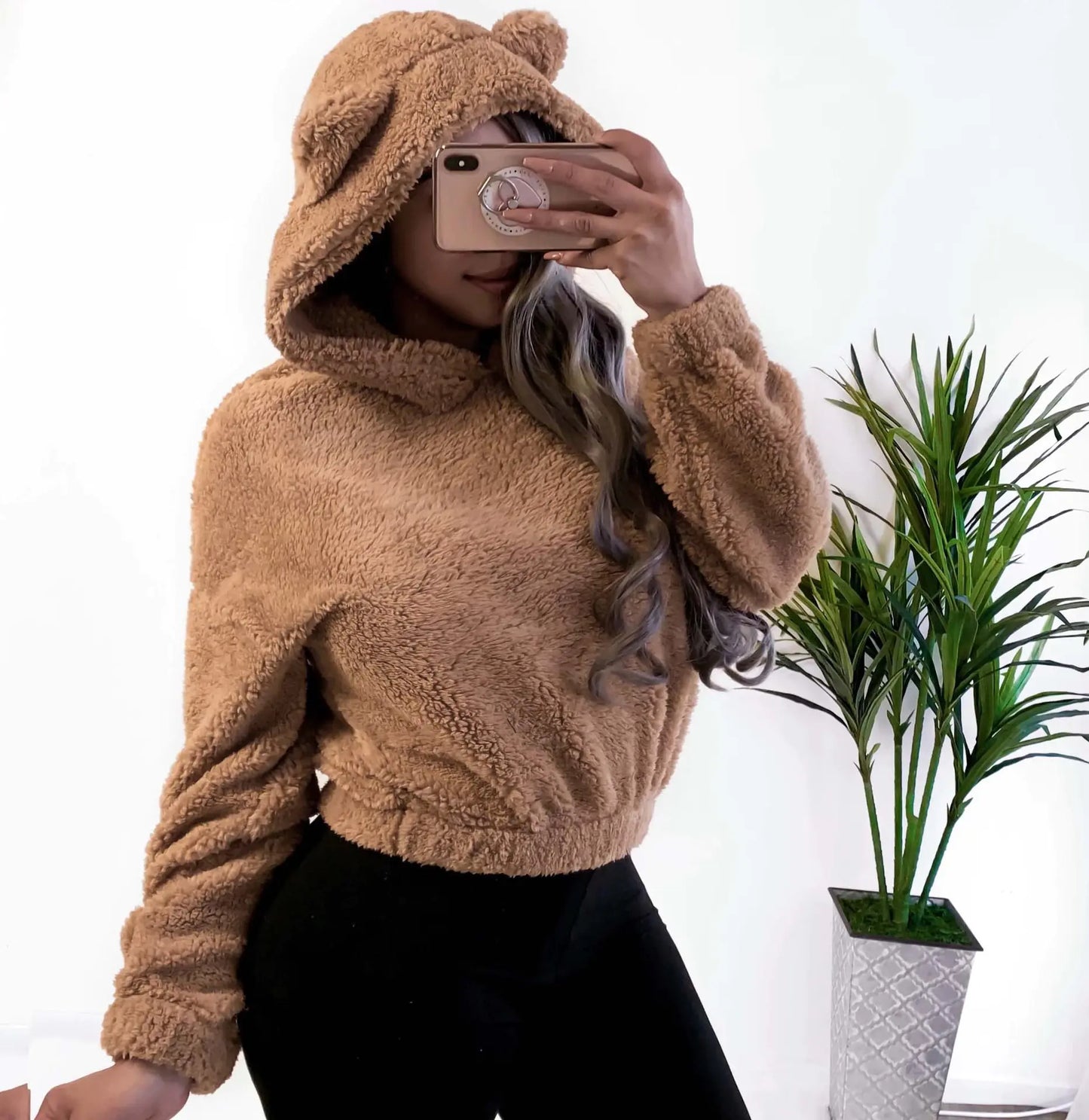 Women's Sexy Long Sleeve Plush Hoodie Top