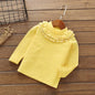 Girls' Solid Color Lace Round Neck T-shirt