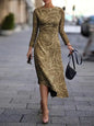 Spandex A-line Dress with Round Neck Pullover Design
