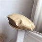Large Black PU Leather Beret Hat for Painters