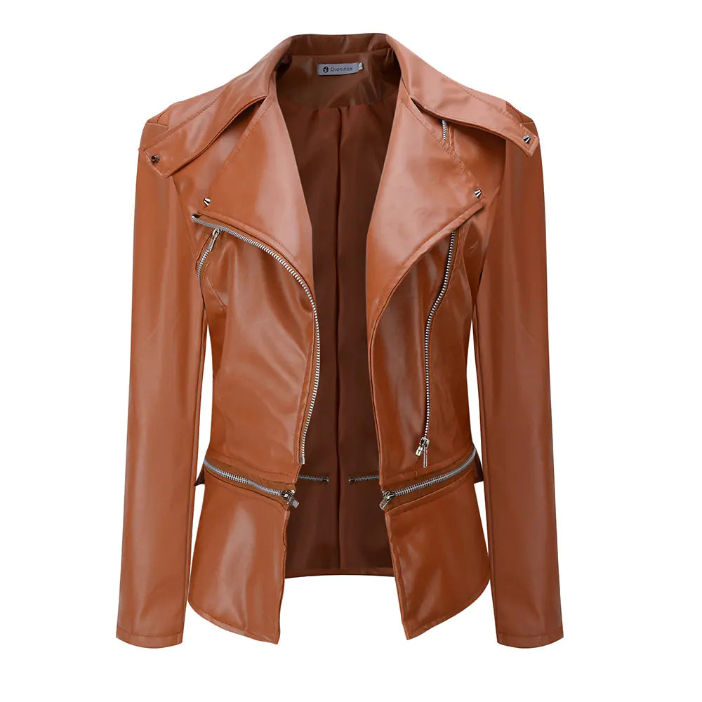 Motorcycle Leather Jacket with Zipper and Reversible Design