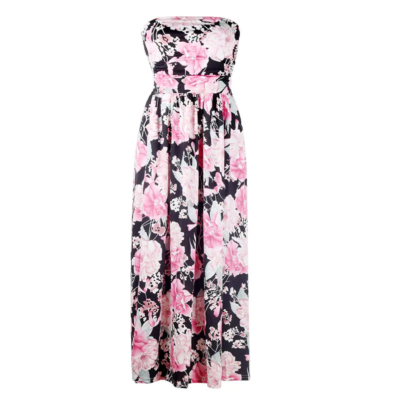 Trendy Printed Strapless Maxi Dress for Women