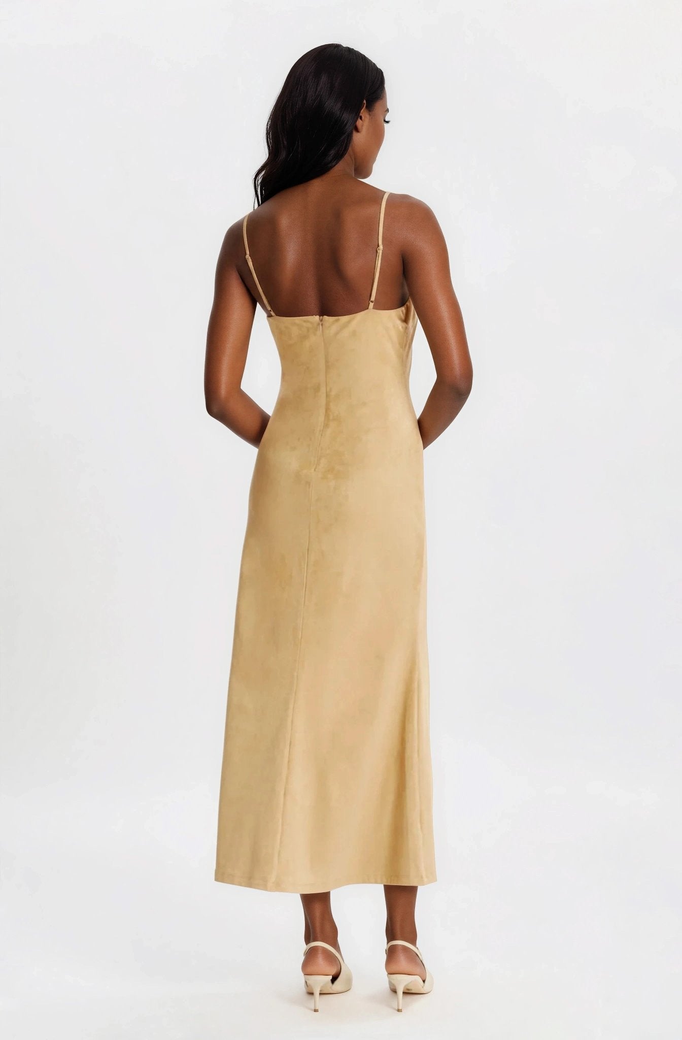 Nadira Faux Suede Dress – Soft Camel XO, Tina