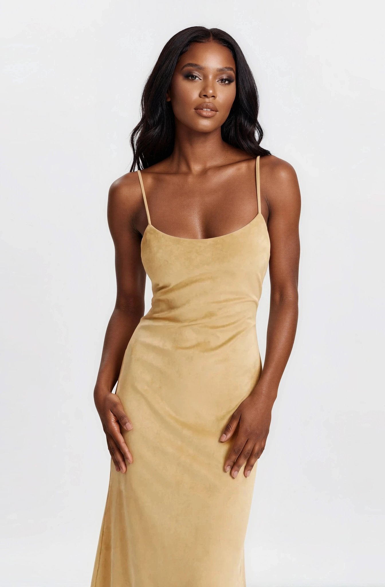 Nadira Faux Suede Dress – Soft Camel XO, Tina