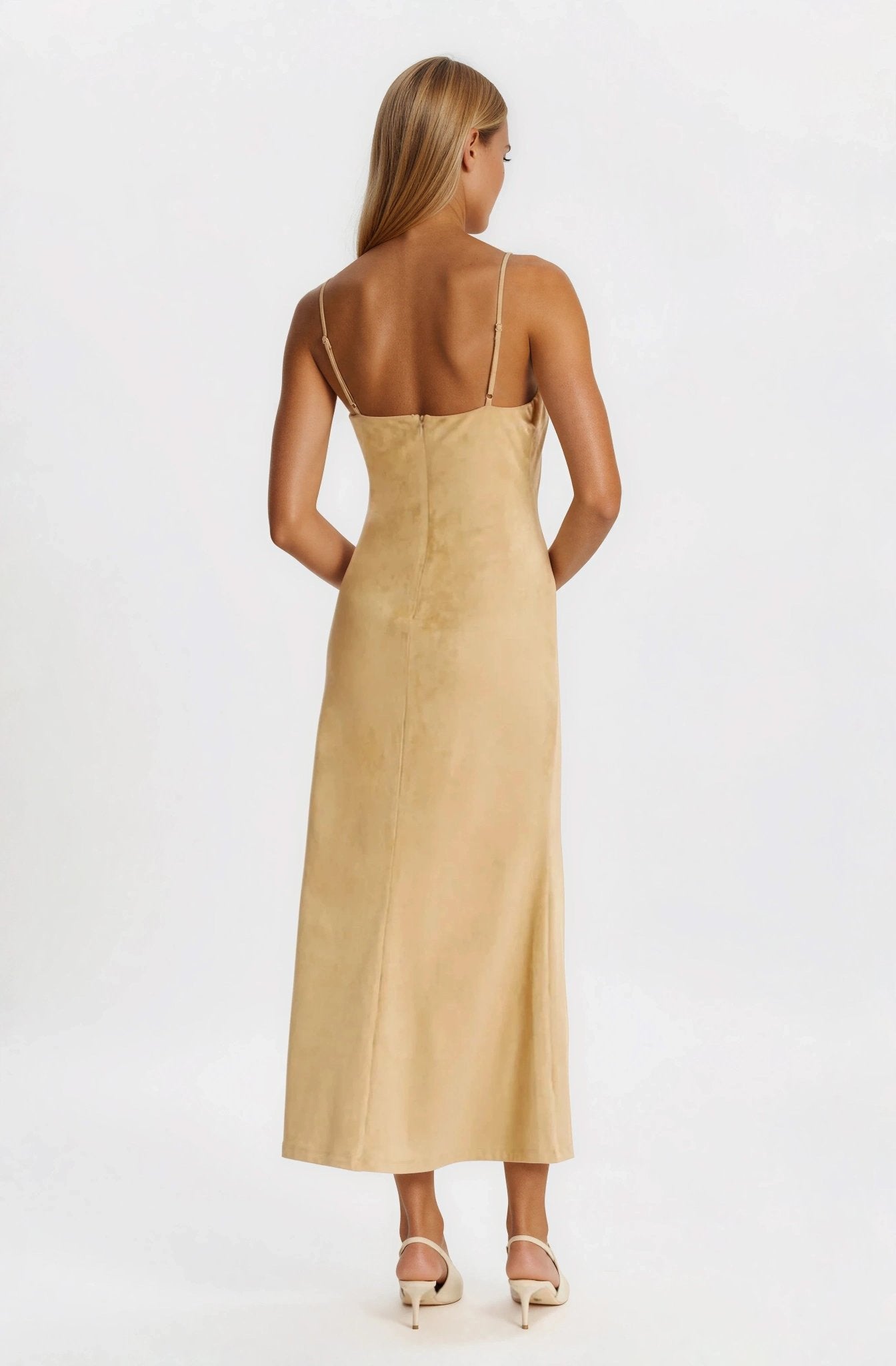 Nadira Faux Suede Dress – Soft Camel XO, Tina