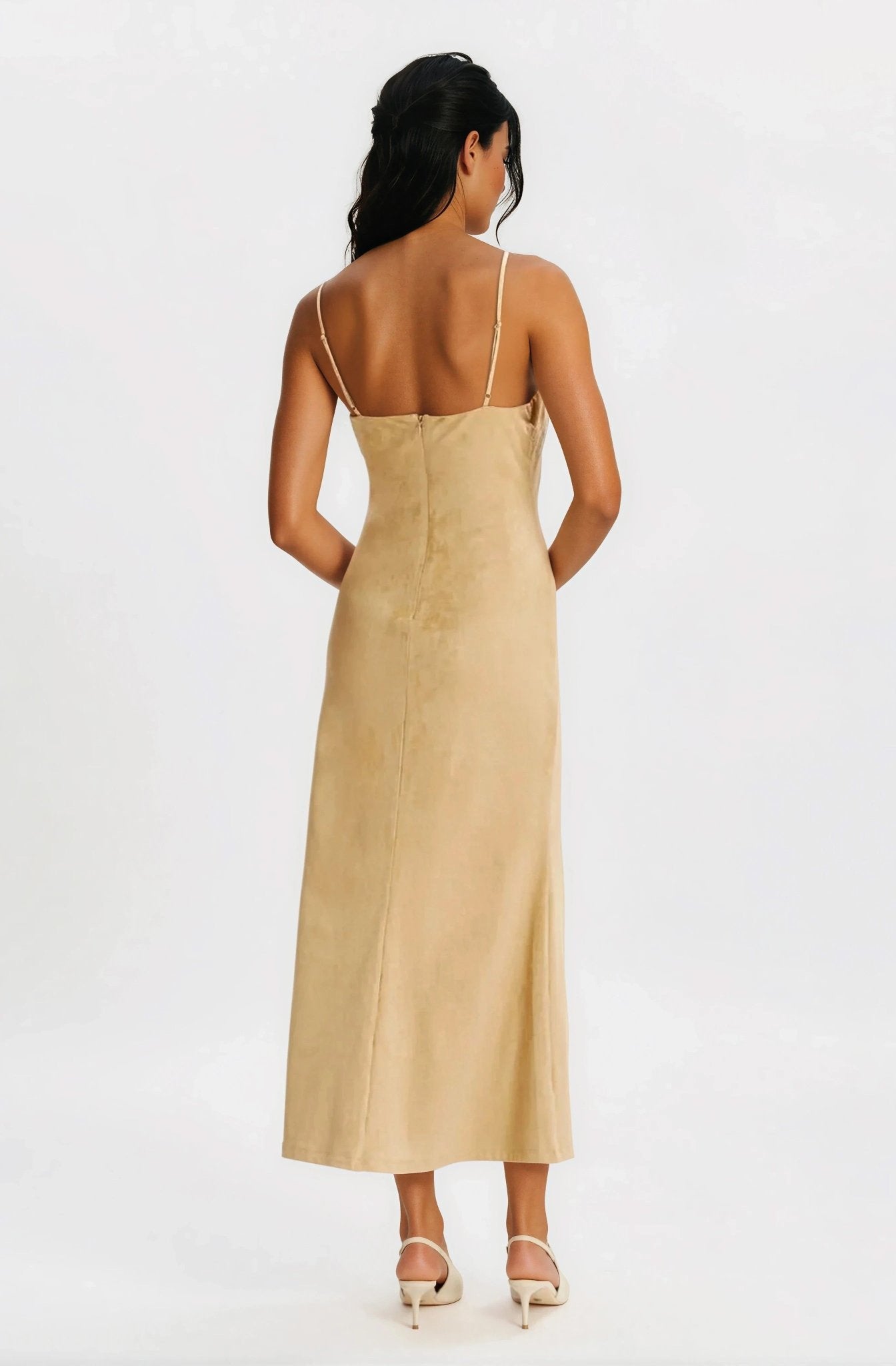 Nadira Faux Suede Dress – Soft Camel XO, Tina