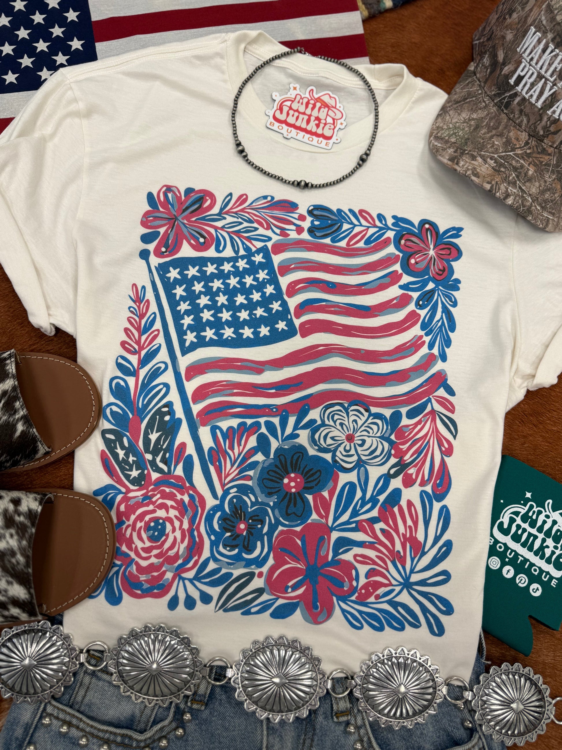 American Freedom Flowers Graphic Tee Wild Junkie