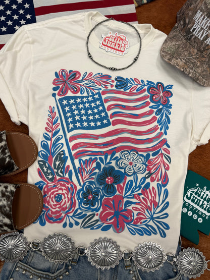 American Freedom Flowers Graphic Tee Wild Junkie