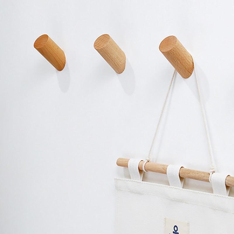 Natural Wood Clothes Hanger Wall Mounted Coat Hook Decorative Key Holder Hat Scarf Handbag Storage Hanger Bathroom Rack  New Simple Modern Solid Wood Hook Wall Hanging Decoration Stevvex