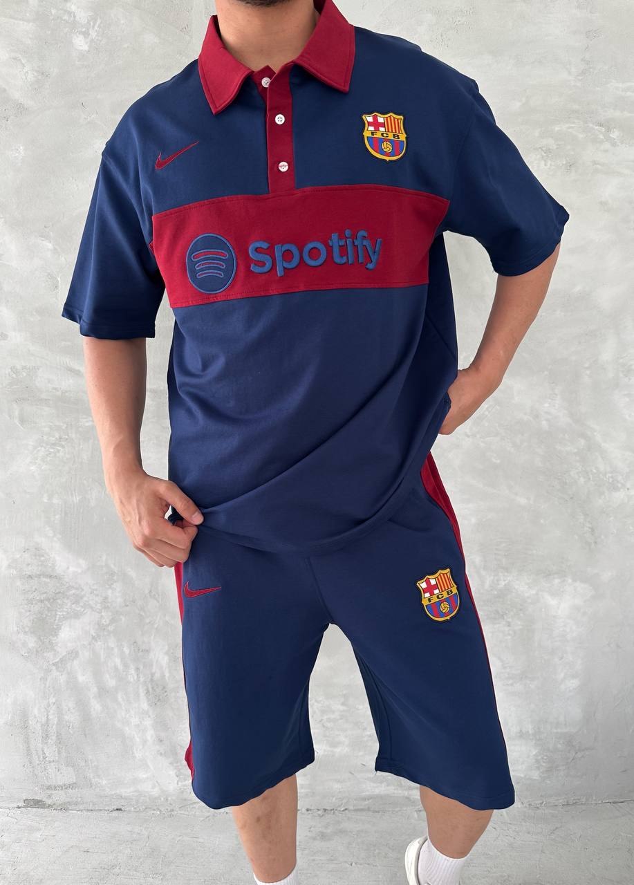Blaugrana Spirit Men's Polo & Shorts Set – Modern Football Style Withinblack