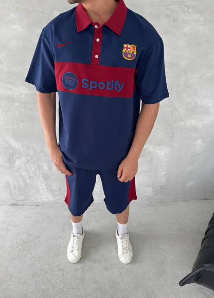 Blaugrana Spirit Men's Polo & Shorts Set – Modern Football Style Withinblack