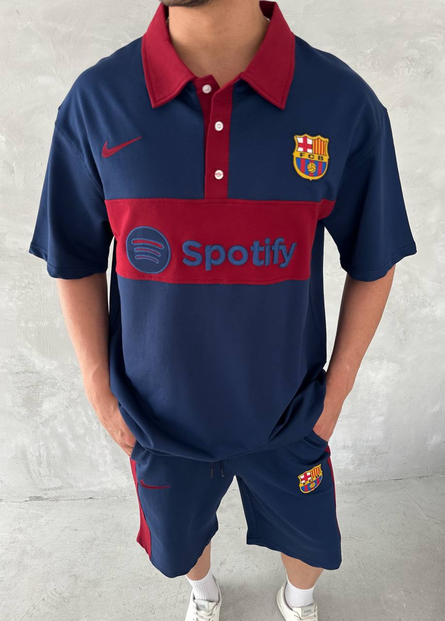 Blaugrana Spirit Men's Polo & Shorts Set – Modern Football Style Withinblack