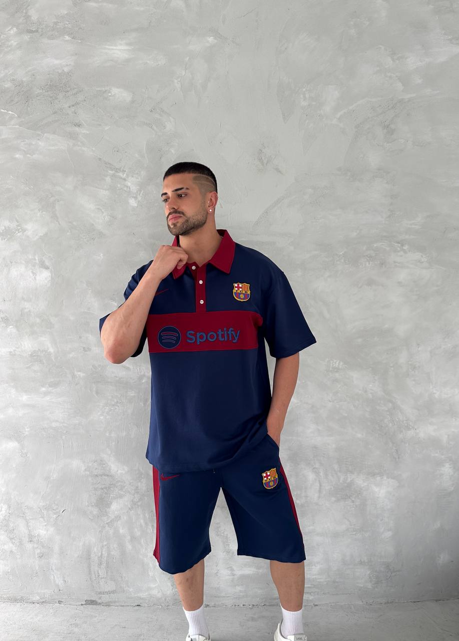 Blaugrana Spirit Men's Polo & Shorts Set – Modern Football Style Withinblack