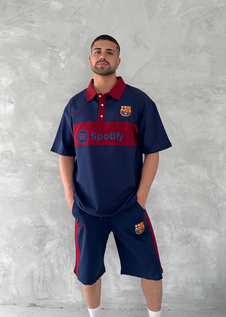 Blaugrana Spirit Men's Polo & Shorts Set – Modern Football Style Withinblack