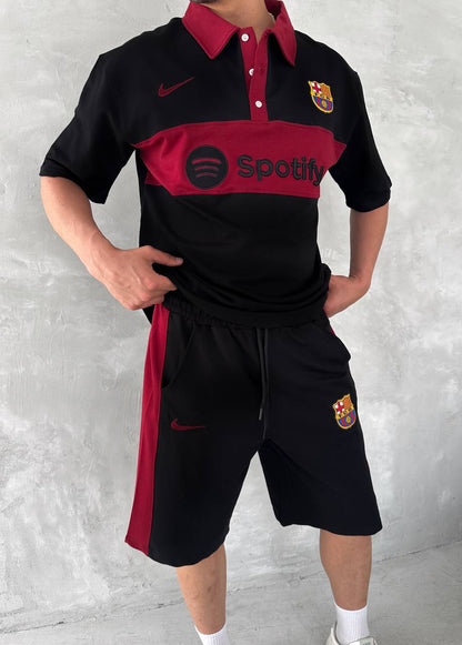 Blaugrana Spirit Men's Polo & Shorts Set – Modern Football Style Withinblack