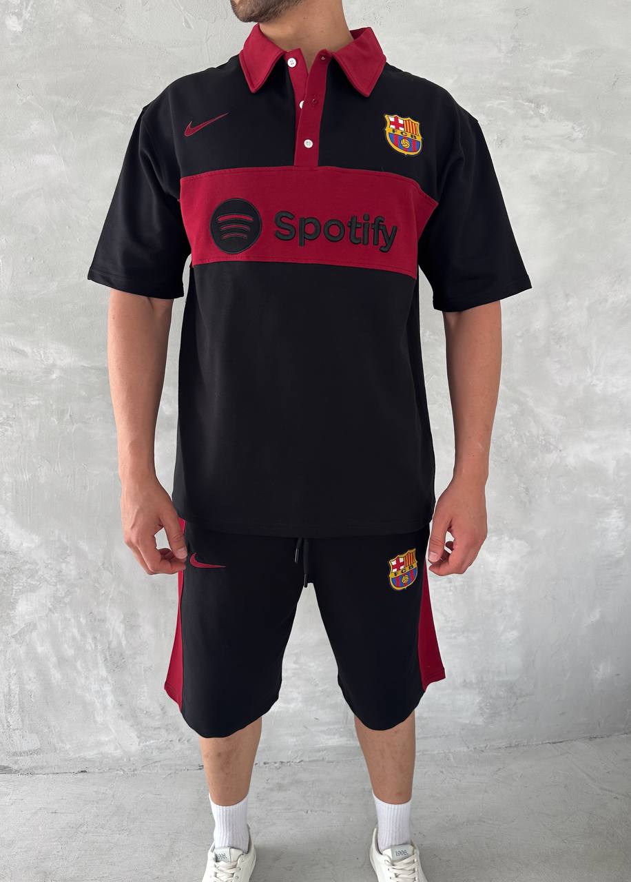 Blaugrana Spirit Men's Polo & Shorts Set – Modern Football Style Withinblack