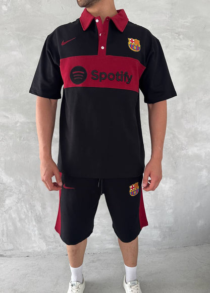 Blaugrana Spirit Men's Polo & Shorts Set – Modern Football Style Withinblack