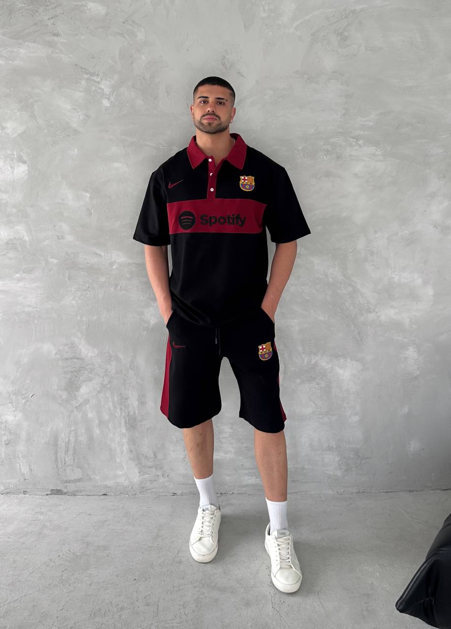 Blaugrana Spirit Men's Polo & Shorts Set – Modern Football Style Withinblack