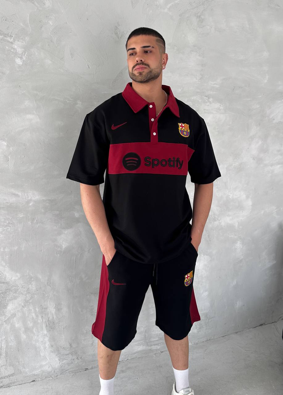 Blaugrana Spirit Men's Polo & Shorts Set – Modern Football Style Withinblack