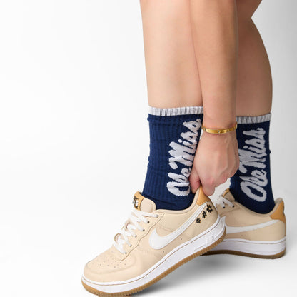 Navy Ole Miss Big Casual Crew Socks DeadSoxy