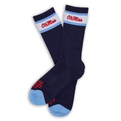 Navy Retro Script Casual Crew Socks DeadSoxy