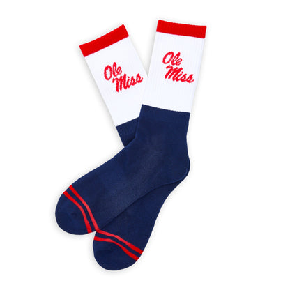 Navy White OM Script Casual Crew Socks DeadSoxy