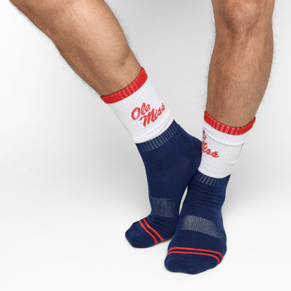 Navy White OM Script Casual Crew Socks DeadSoxy